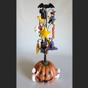 NEW VINTAGE HALLOWEEN TREE 14” 12 ORNAMENTS PUMPKINS GHOSTS CATS SKULL WITCH BAT